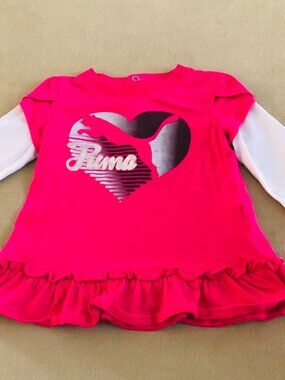 Puma Baby Girls Red Dress Long White Sloeeves Size 6-9 Month